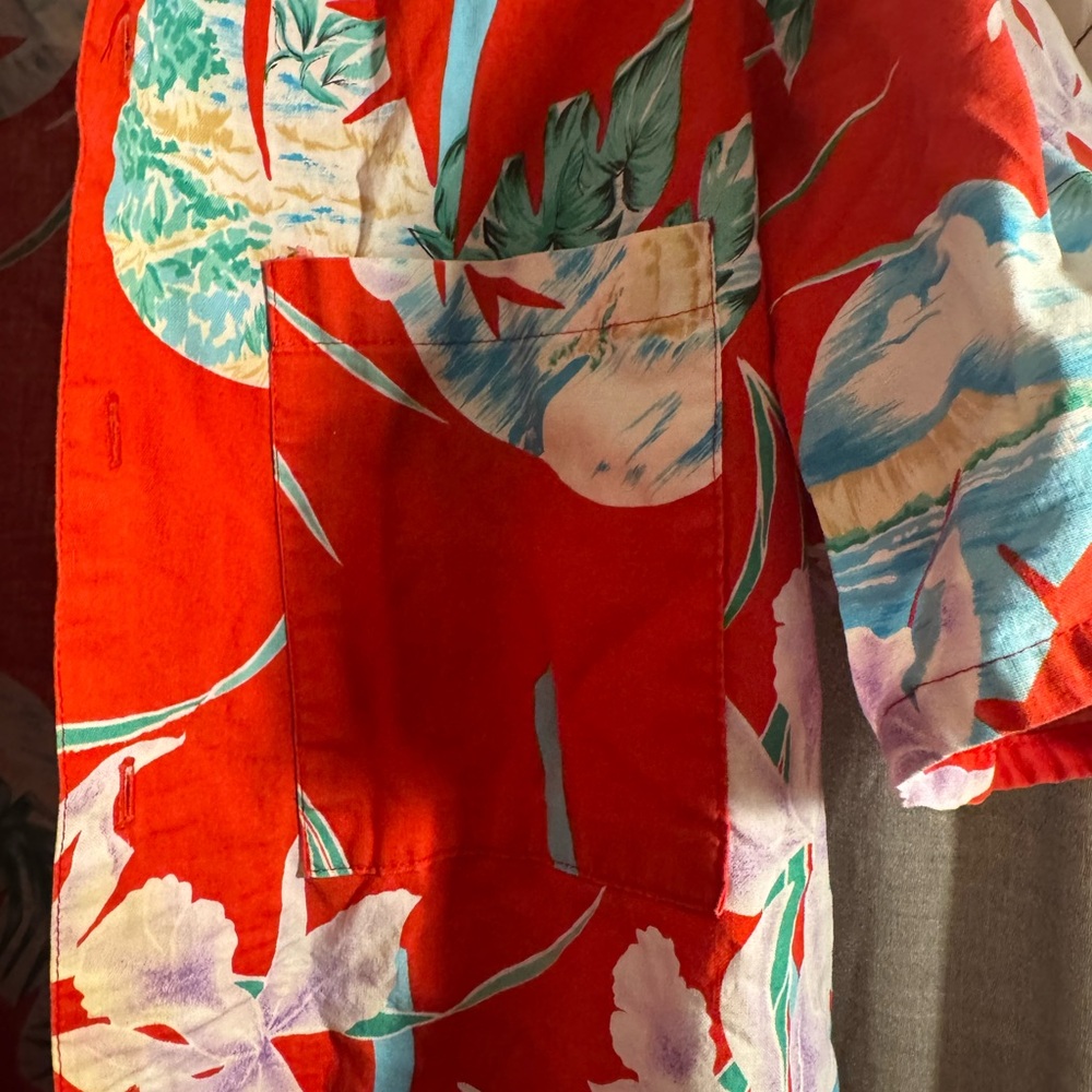 Vintage Aloha Republic Tropical Red Floral Hawaiian Shirt - Picture 2 of 3